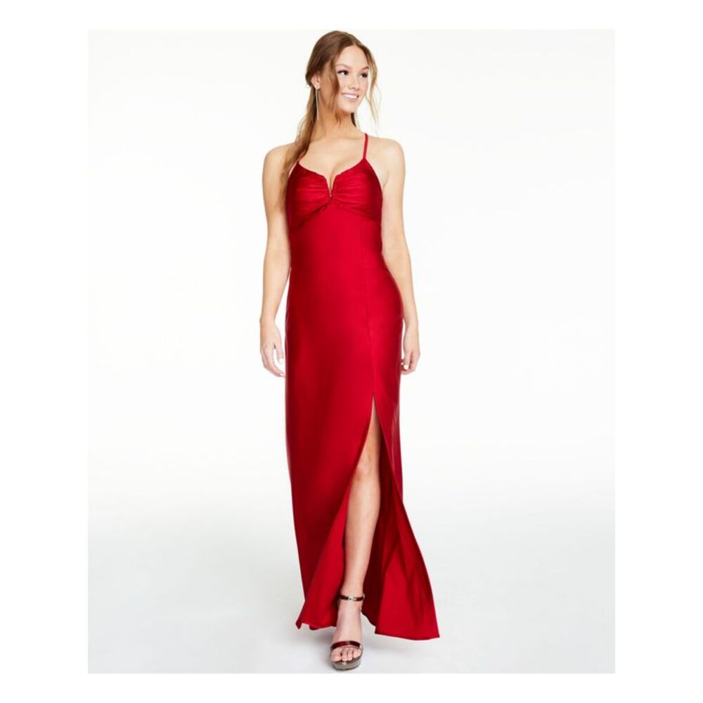 NWT MORGAN & CO Womens Fit + Flare Full-Length Dress Red Sleeveless Juniors 7